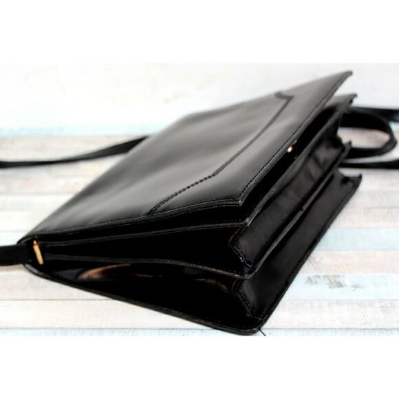 CRISTIAN Italy BLACK SMOOTH GENUINE LEATHER FLAP SHOULDER BAG CROSSBODY CLUTCH - Picture 8 of 12